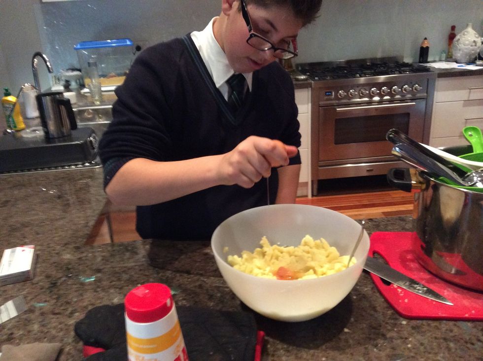 Add egg then mix