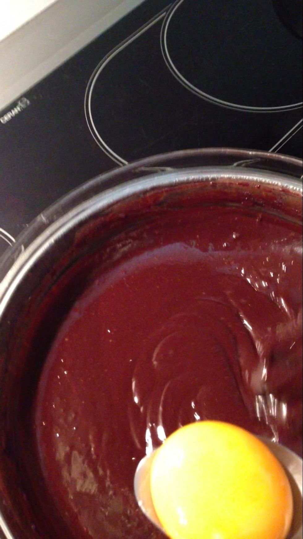 Add egg yolks one by one without stopping to mix...