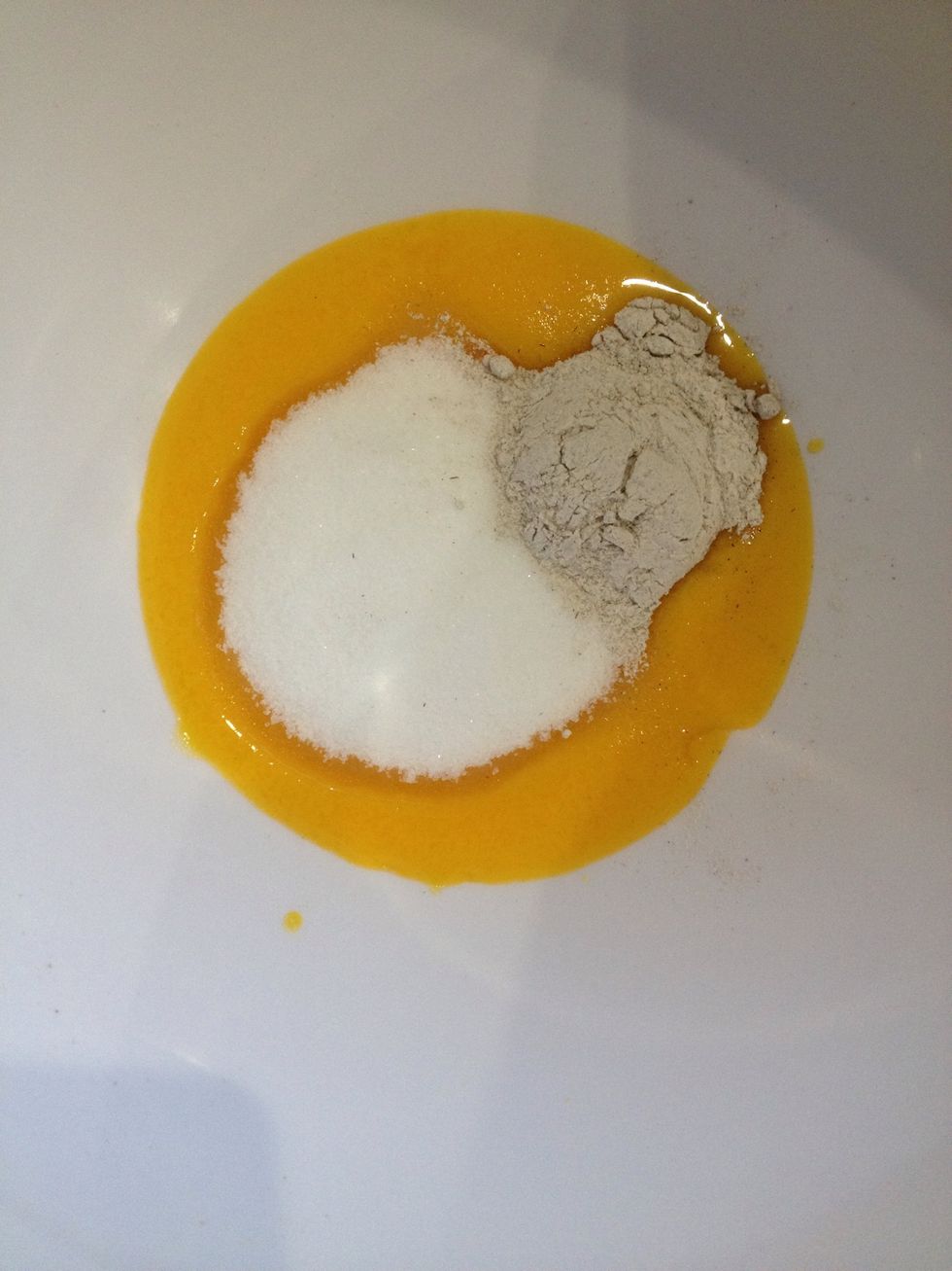 Add egg yolks, sugar and vanilla sugar to a bowl