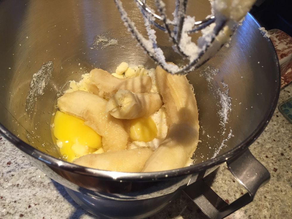 Add eggs and bananas