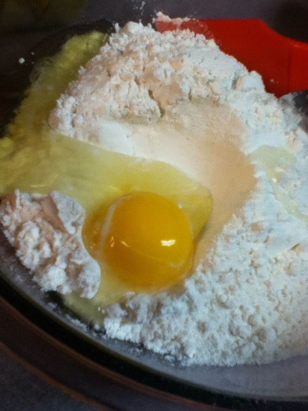 Add eggs and flour+salt alternatively to the cheese, butter mix.