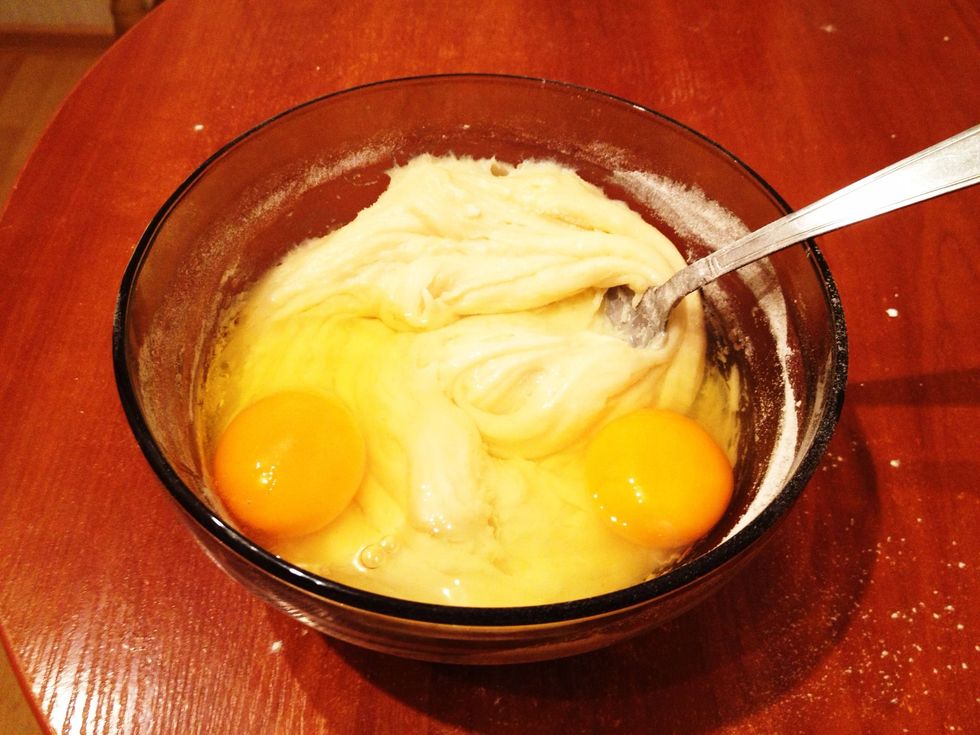 Add eggs and keep mixing till your mixture is pale.