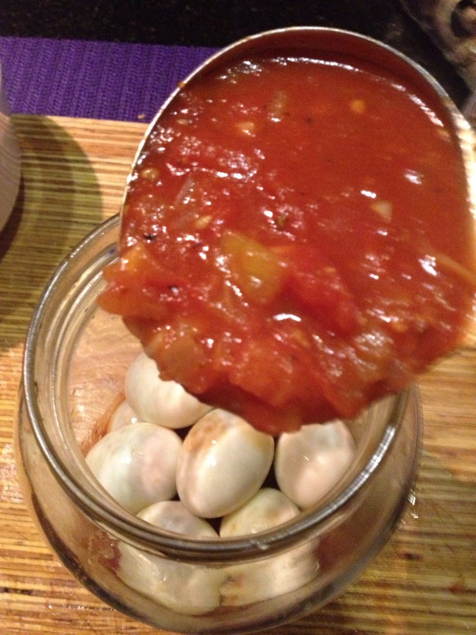 Add eggs and sauce