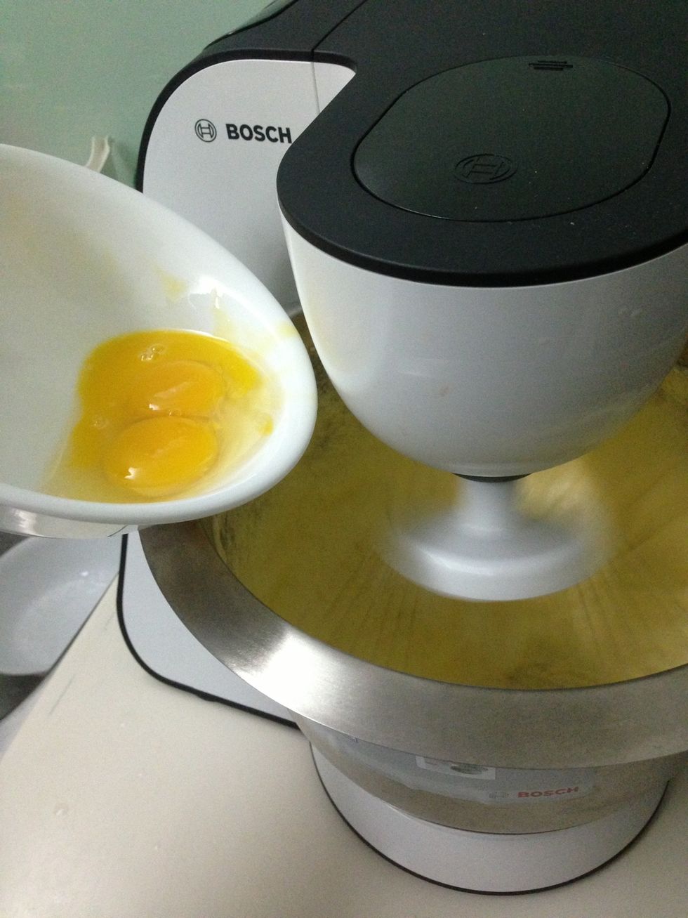 Add eggs one at a time and continue beating