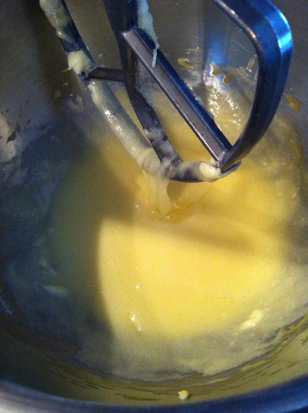 Add eggs one at a time, mixing in between