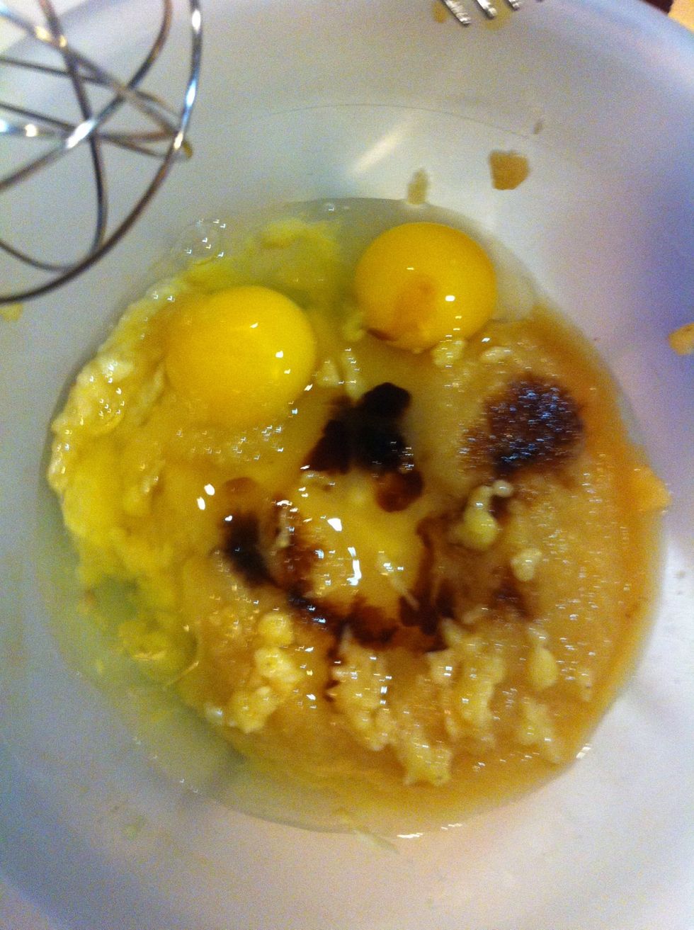 Add eggs, vanilla, and apple sauce. Mix together and set aside...in this pic I see a smile \ud83d\ude0f