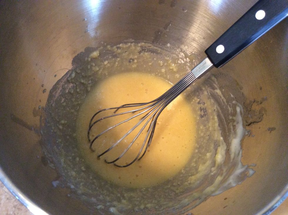 Add eggs, yogurt, honey, milk, coconut oil (slightly melt the coconut oil), vanilla & lemon juice. Stir to combine.