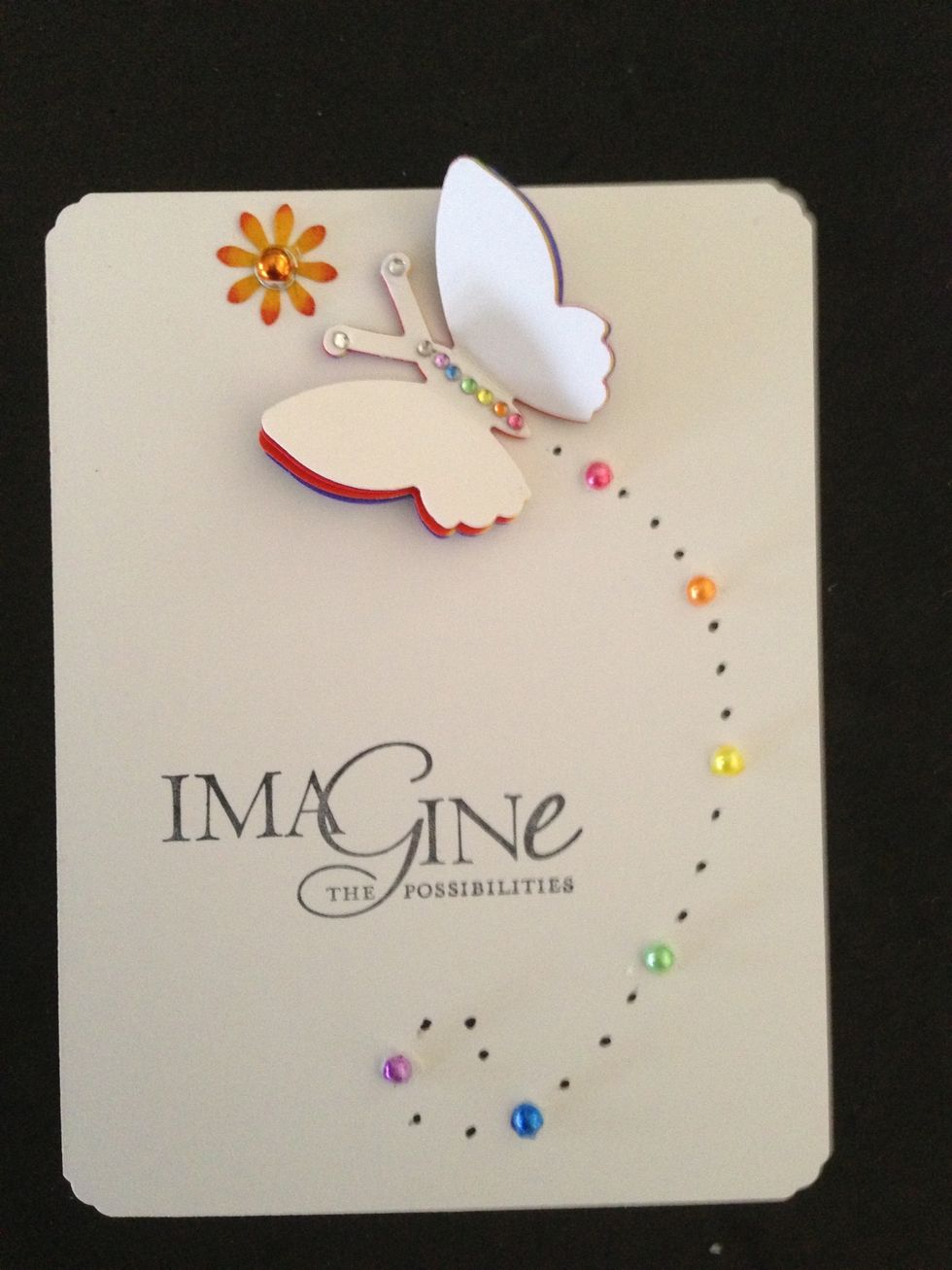 Add ending swirl pencil marks. Add pearls. Cover remaining pencil marks with black marker. Stamp sentiment.