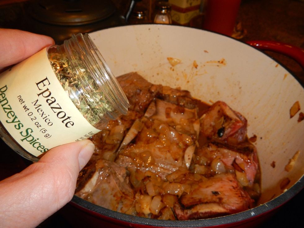 Add Epazote to the stewing meat, cover and let the lovin' begin!