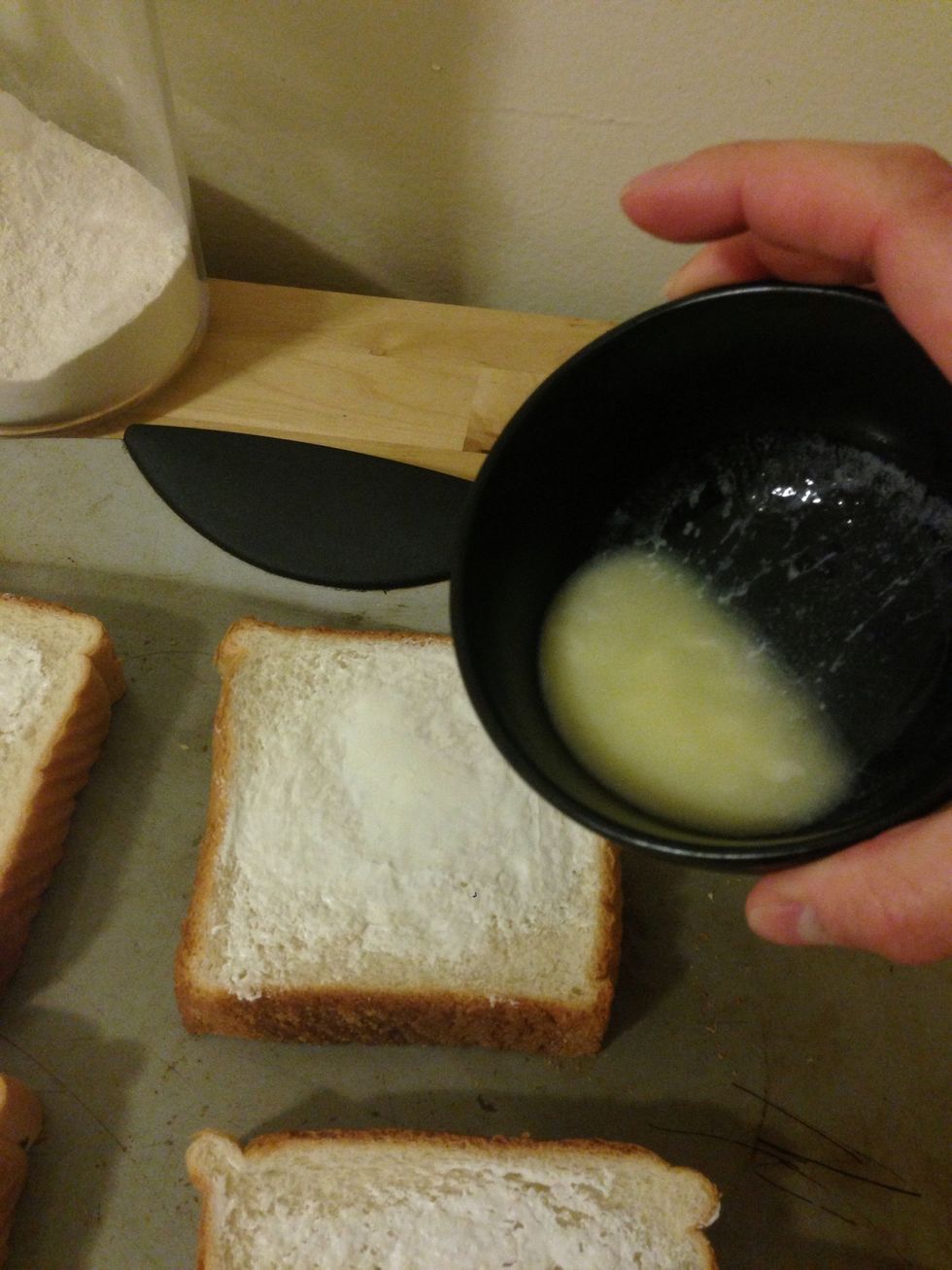 Add equal parts of butter to each slice. It's about 1/2 tsp per each slice.