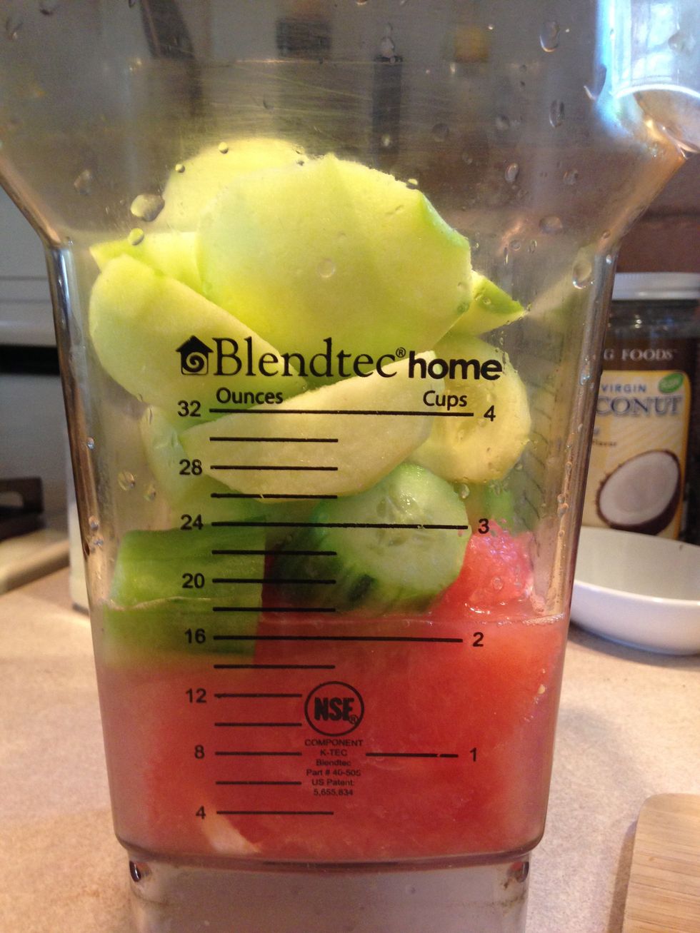 Add everything to the blender, you can add your honey at this step (if using), also add the water.