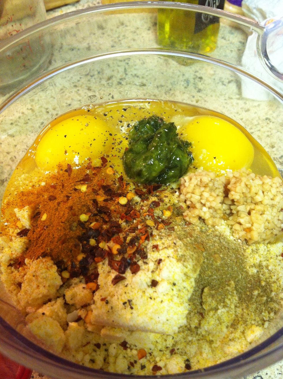 Add everything together and stir. I use a basil paste that's amazing! Or for a simpler corn bread just use the 2boxes of mix, the can of creamed corn and the 2 eggs. The result is dense, moist bread!