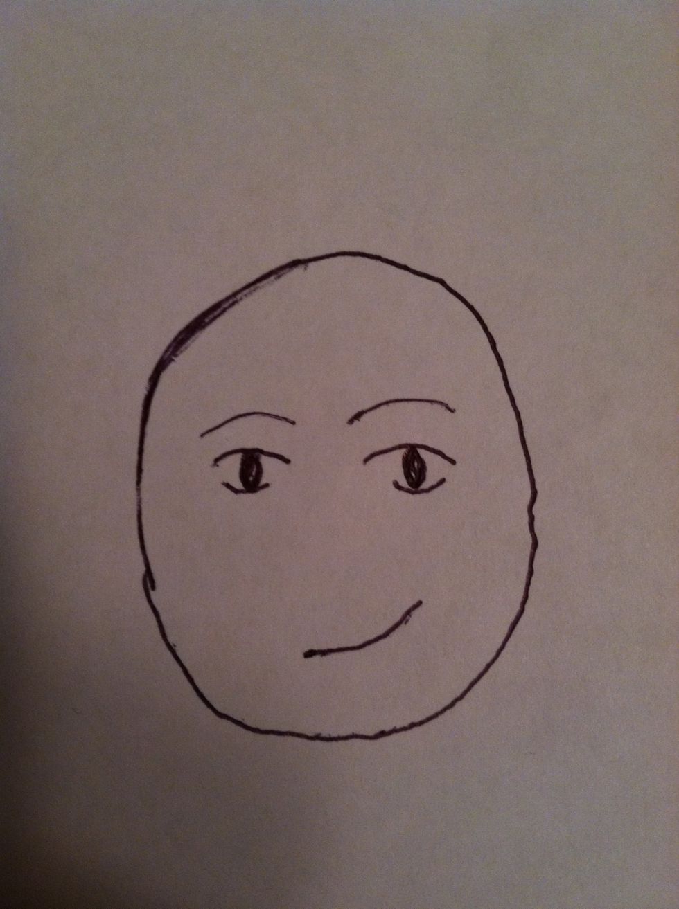 Add eyebrows and a smirk.