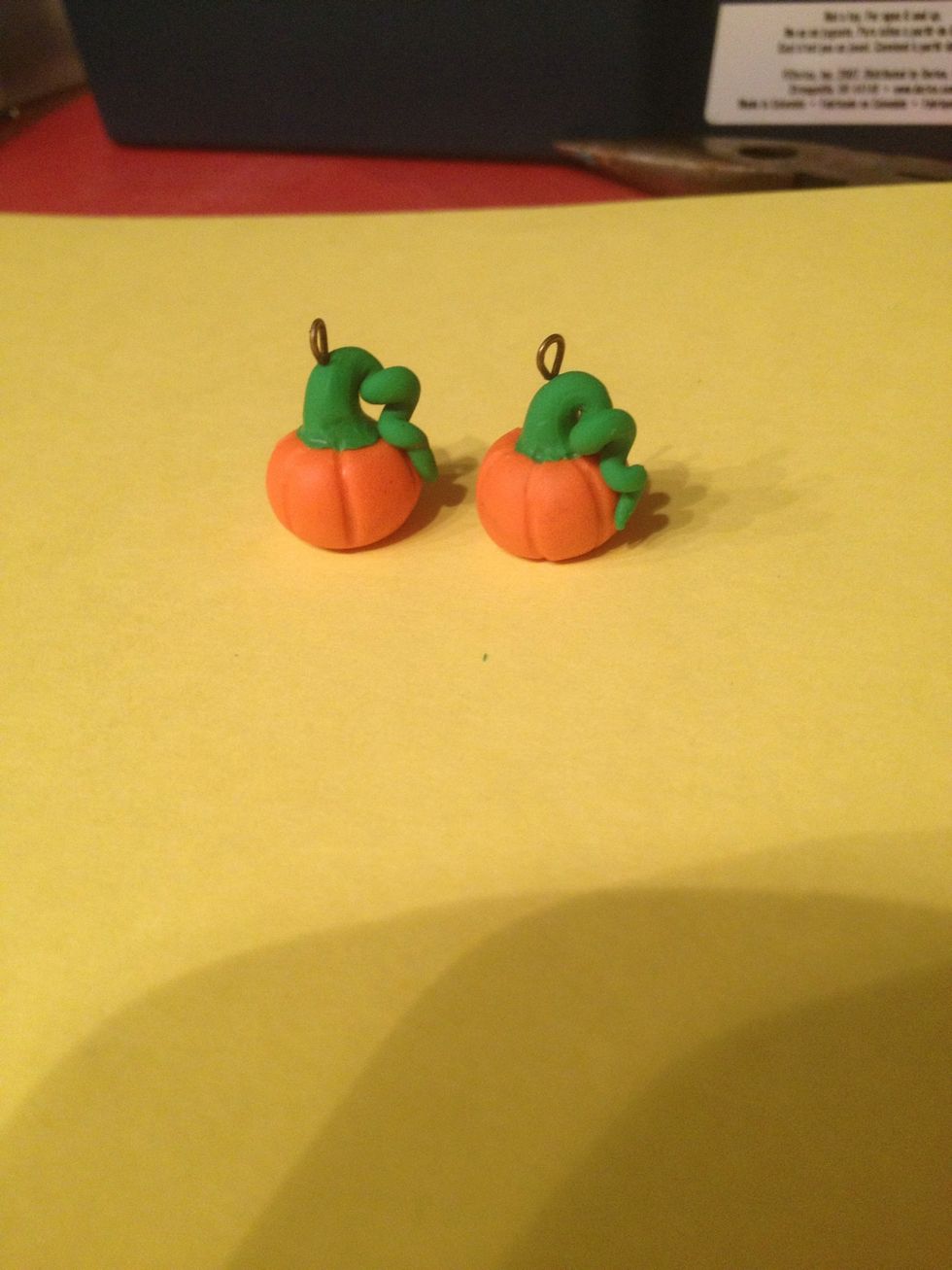 Add eyepins & bake - Voila! Cute pumpkins for fall :) Avaliable for purchase on Etsy.com, message me for details!