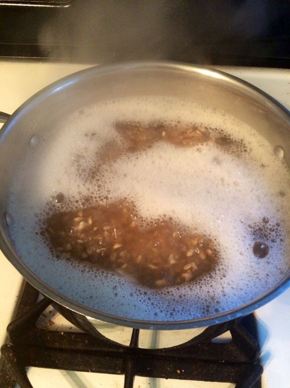 Add farro to boiling water and stir. Follow package directions for amount of time (mine said 10 minutes).