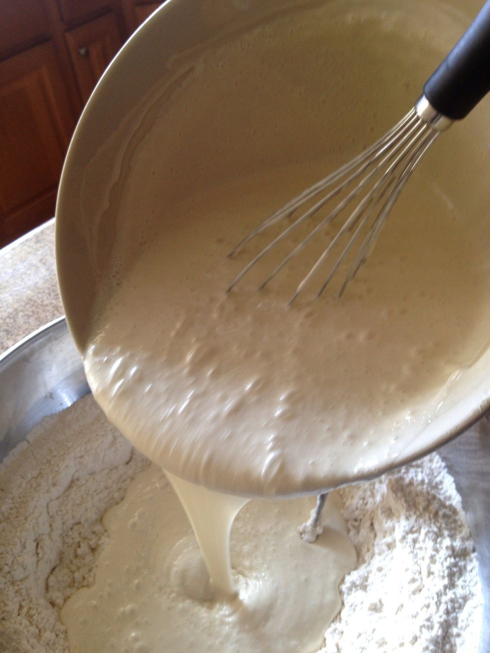Add fed sourdough starter