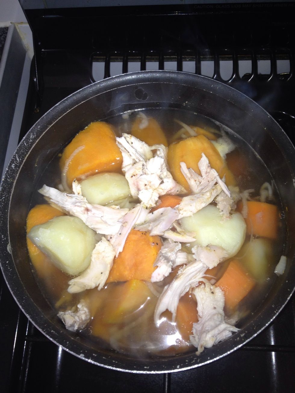 Add few pieces to the pot. Note: If you decide not to add chicken, don't worry it will still taste great!