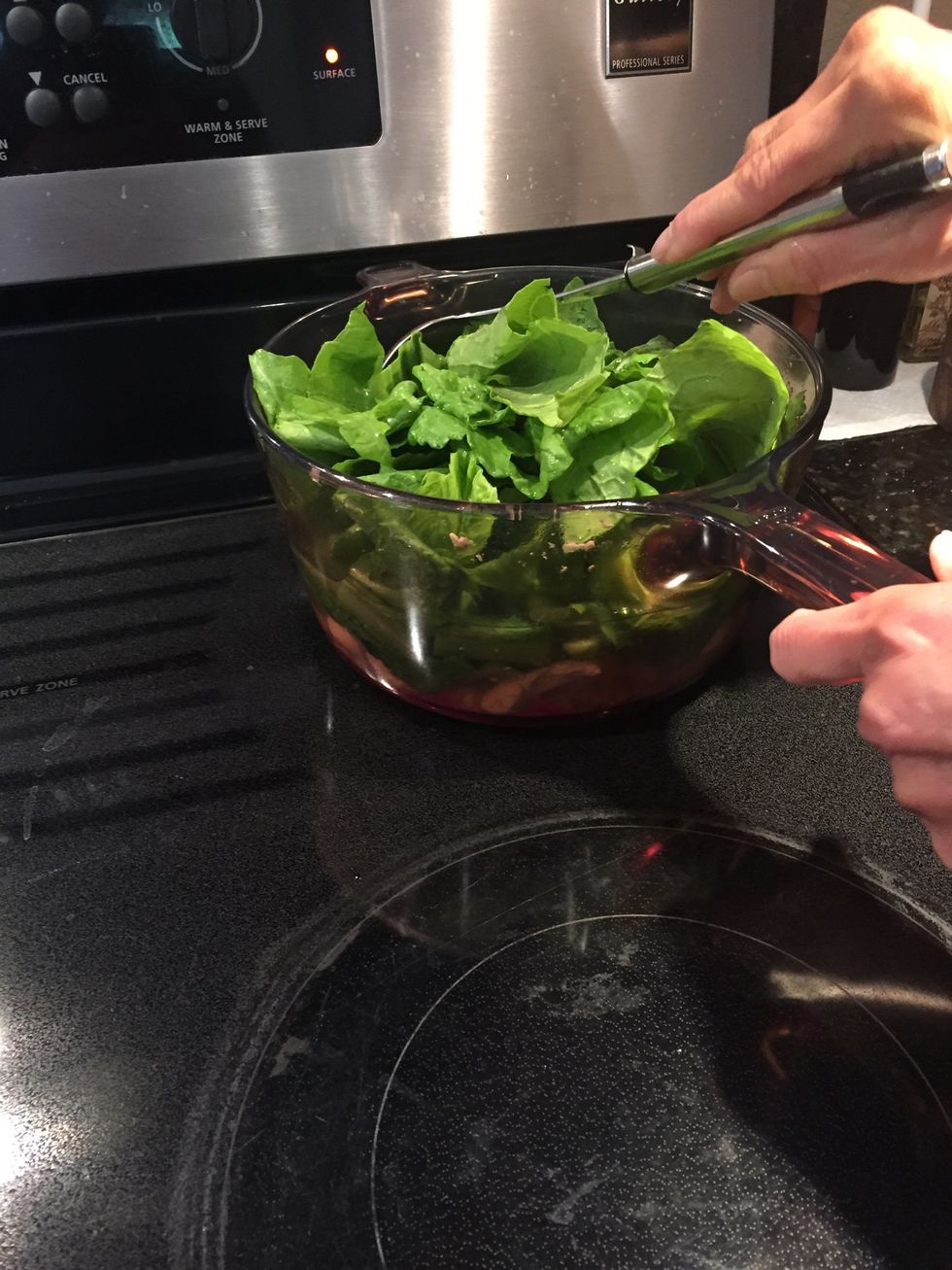 Add fish sauce to taste and the add mustard greens