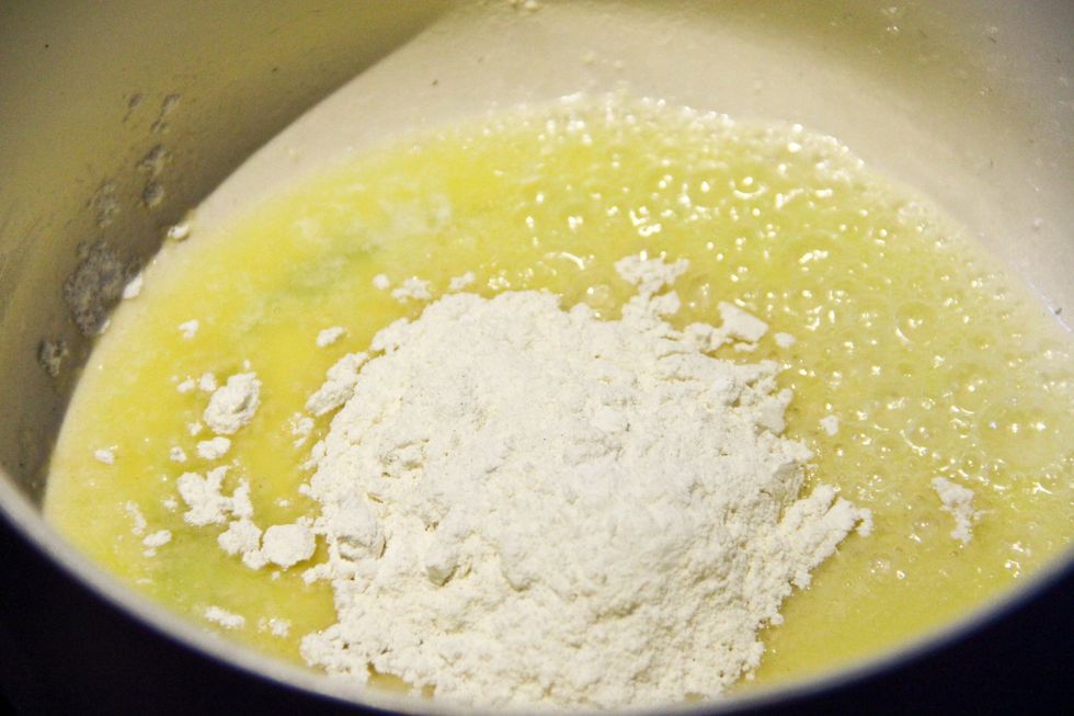Add flour and cook for 5 minutes stirring continously.