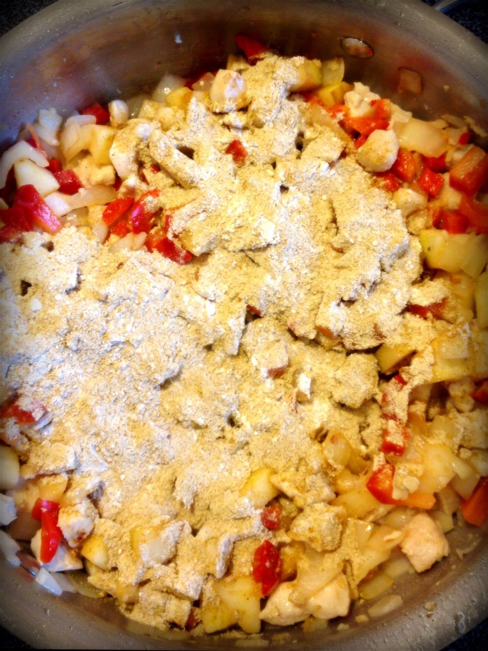 Add flour and curry mixture. Stir around for two minutes.