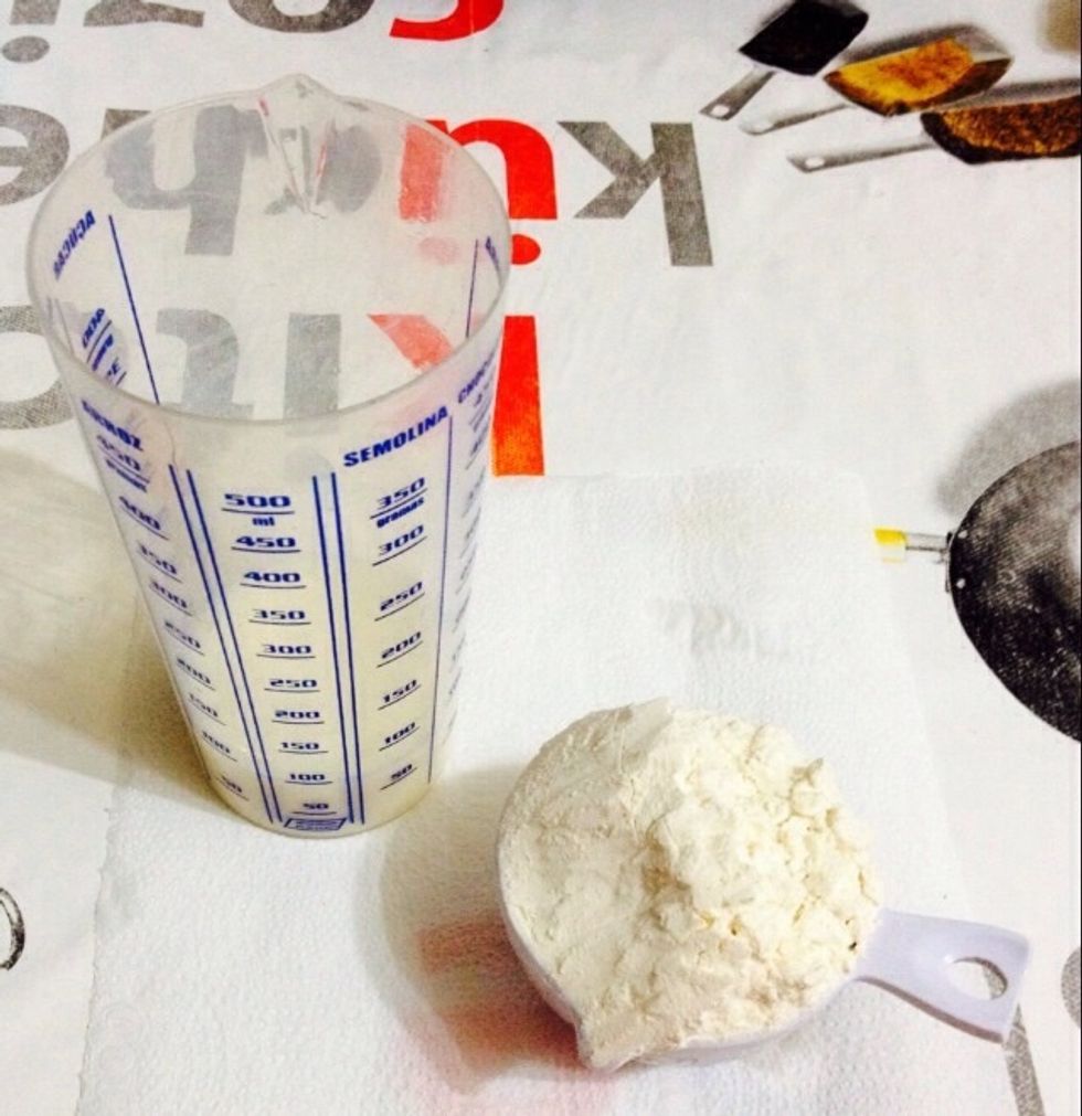 Add flour and milk to the dough a little bit at a time, whisking it all.