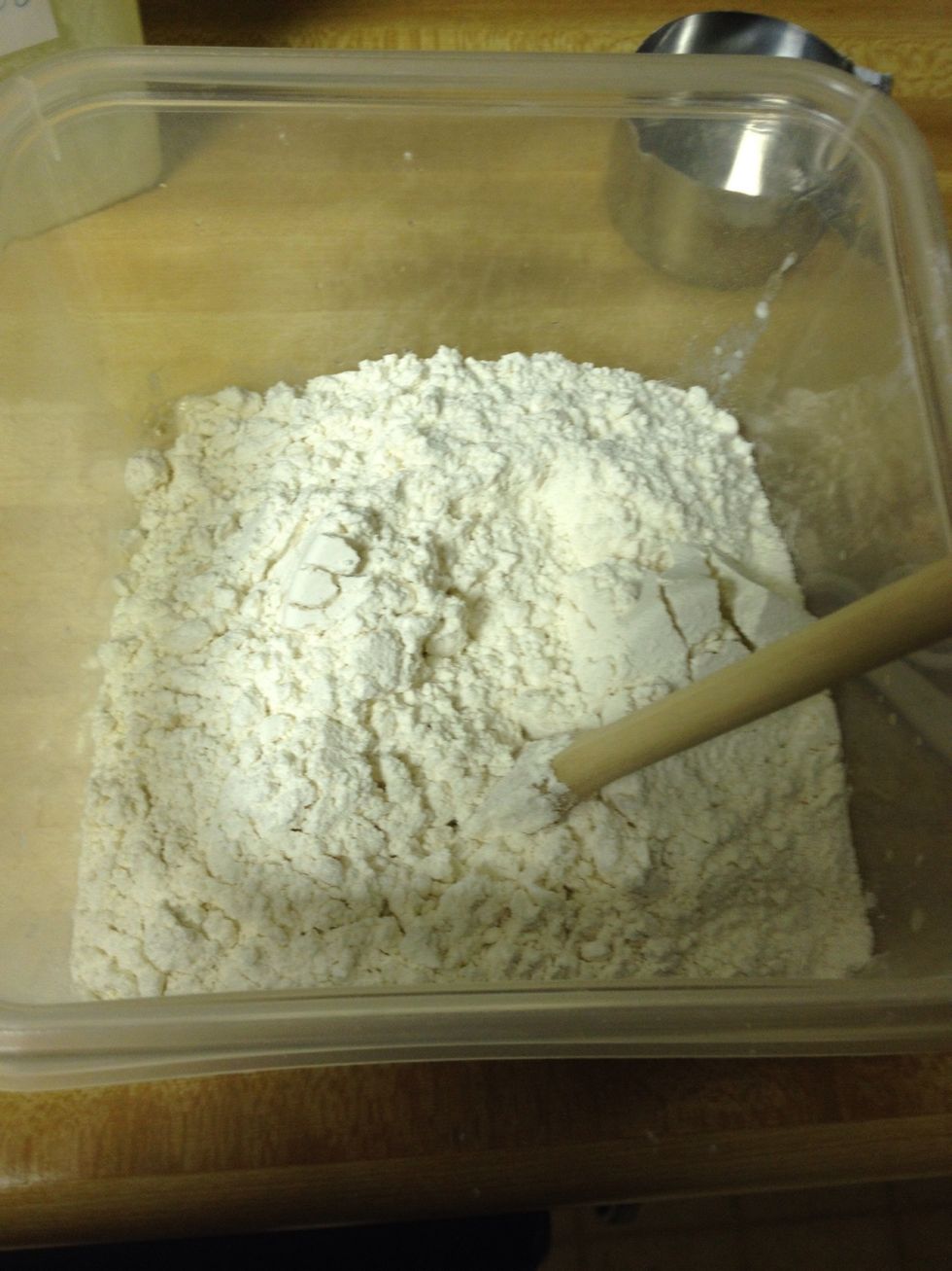 Add flour and then stir.