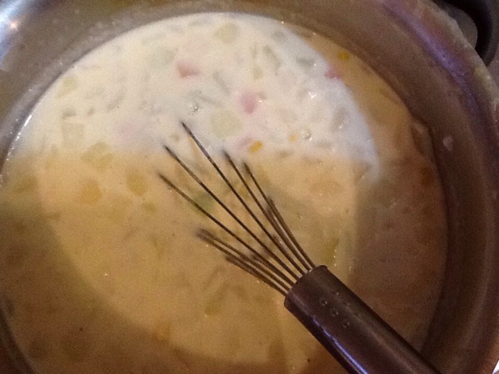 Add flour and whisk for 2 minutes, add salt and black pepper. Whisk to blend, add milk whisk again, add of chopped onion, tuna, cheese and frozen mixed vegetables. Cook for 5 minutes while stwering