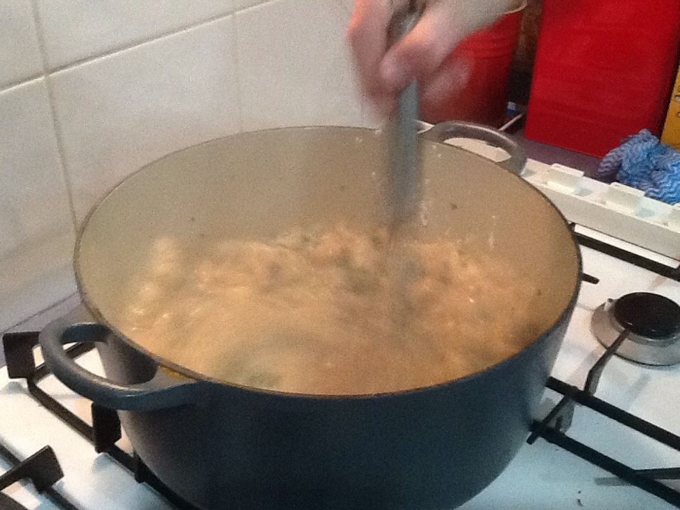 Add flour and whisk to avoid lumps.