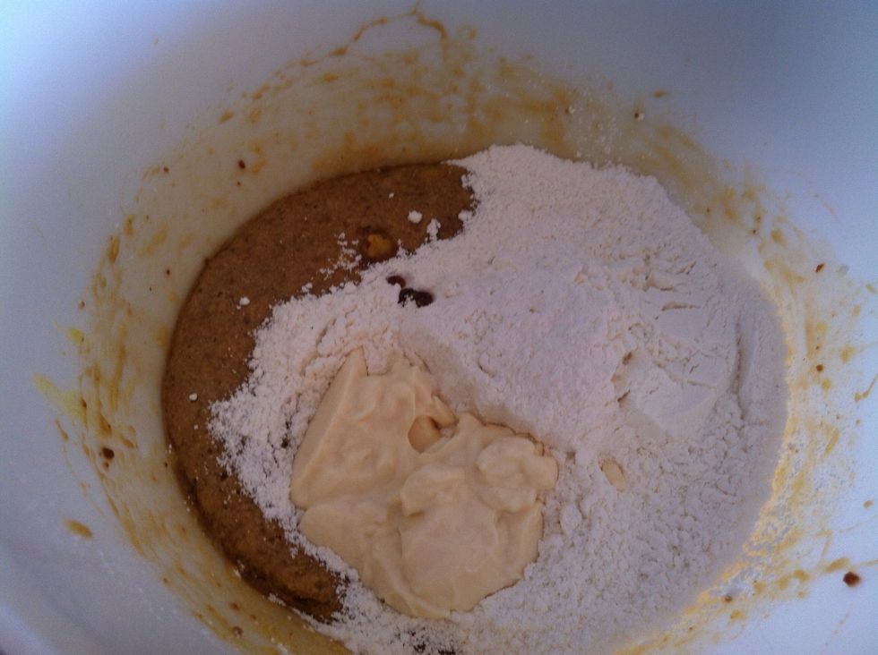 Add flour and yoghurt
