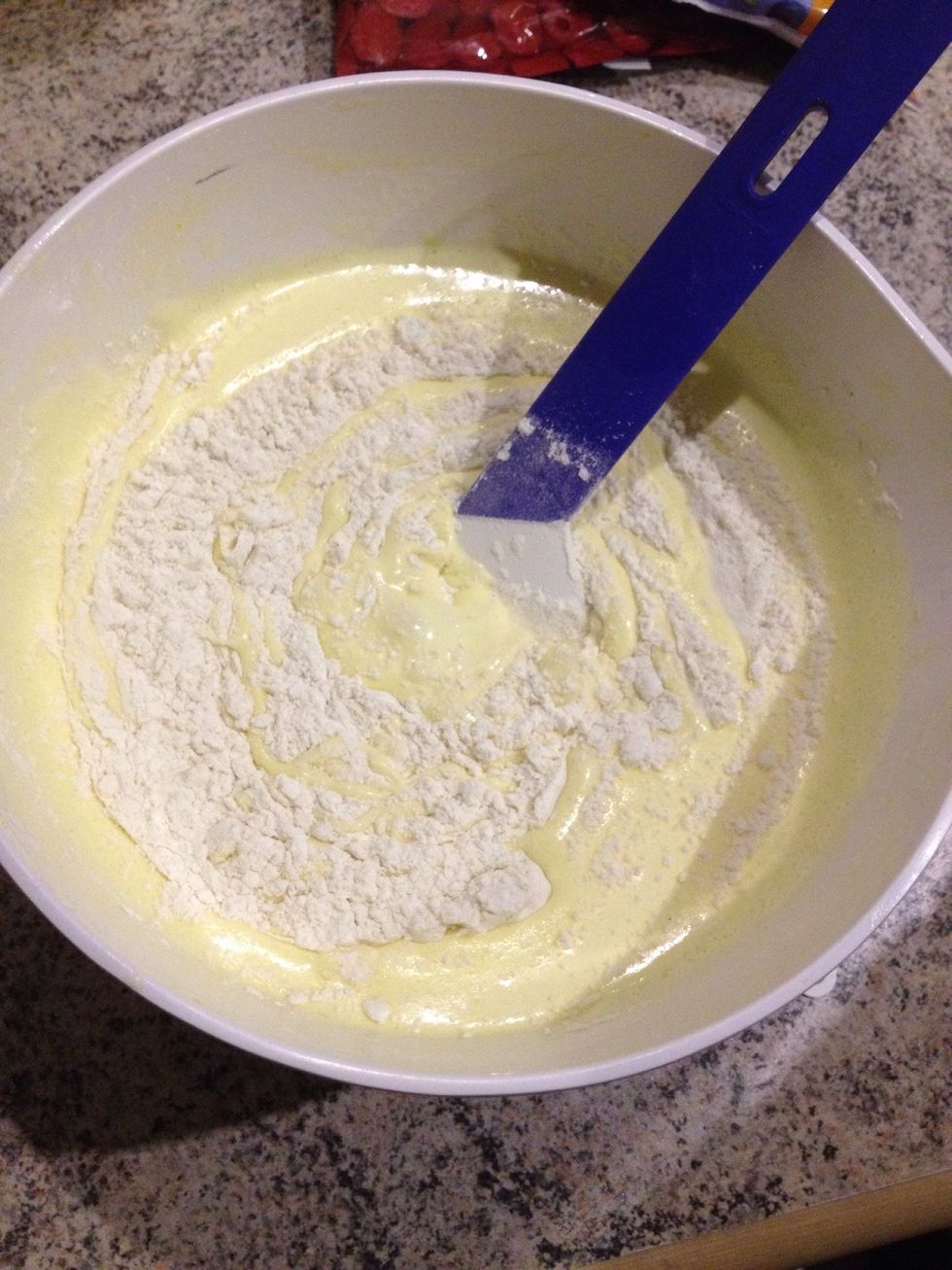 Add flour, baking powder and salt and mix together