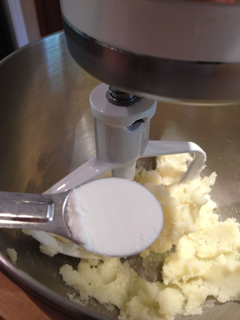 Add flour, baking powder, and salt.