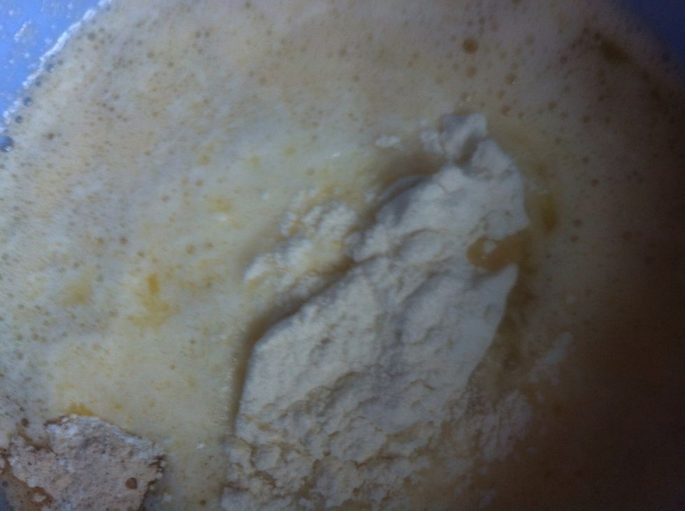 Add flour, baking soda and the butter