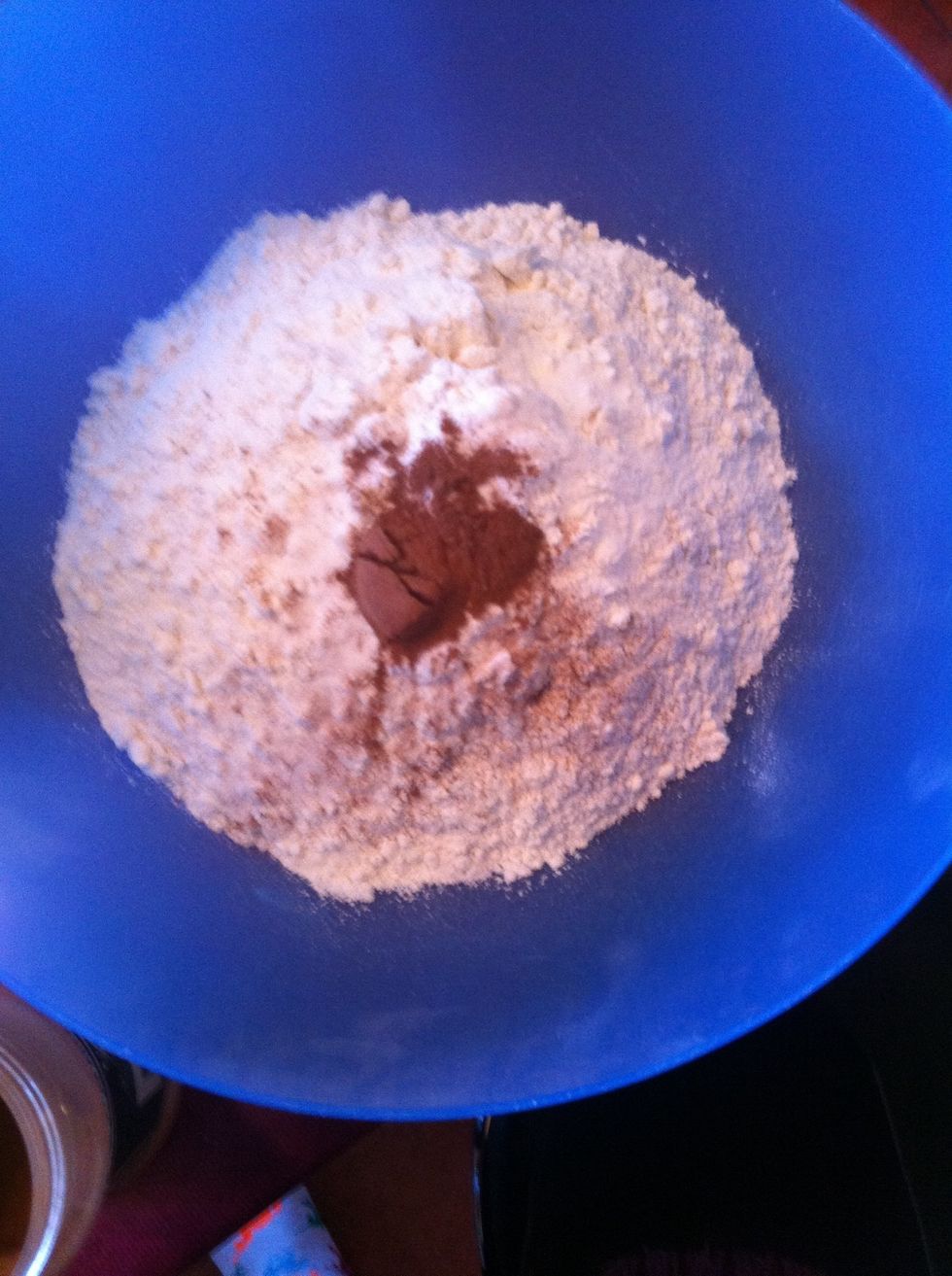 Add flour, baking soda, baking powder, vanilla sugar, cinnamon and yeast