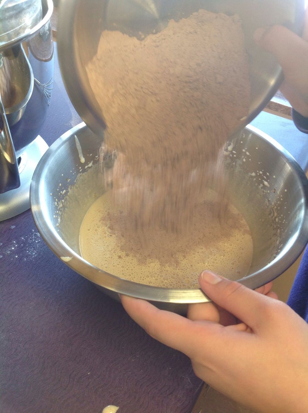 Add flour mix to sugar mix