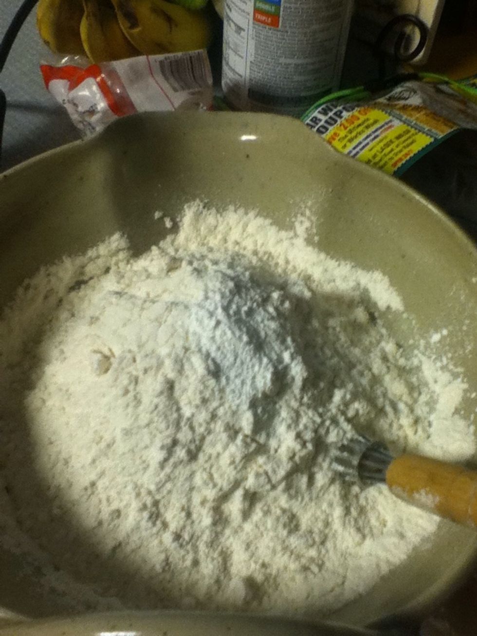 Add flour mix with the baking powder. If you don't have cake flour, for every one cup remove 2tablespoons.
