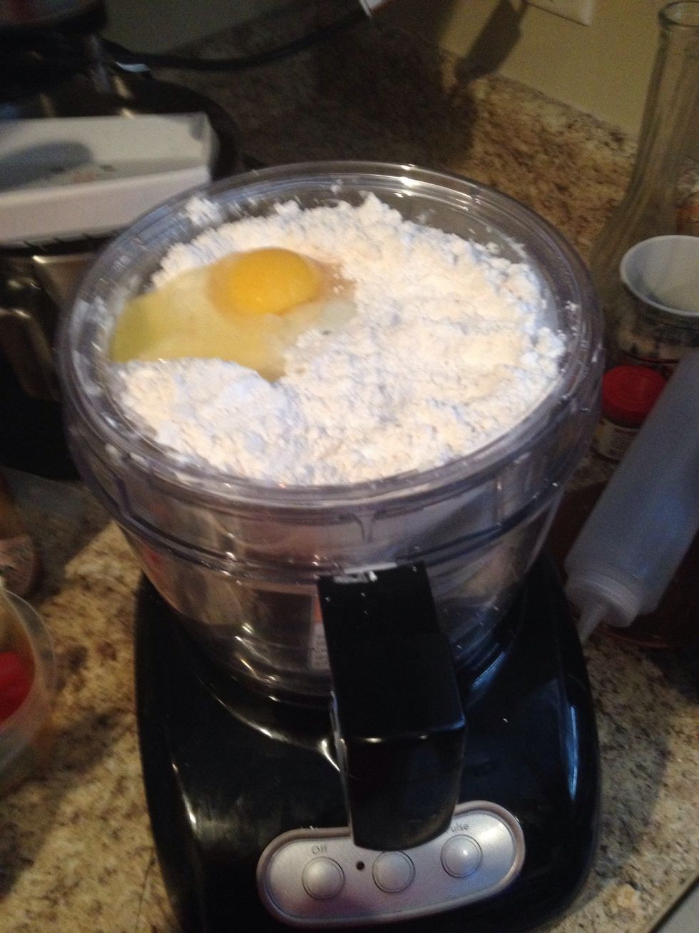 Add flour mixture and an egg then mix .. Do not over mix