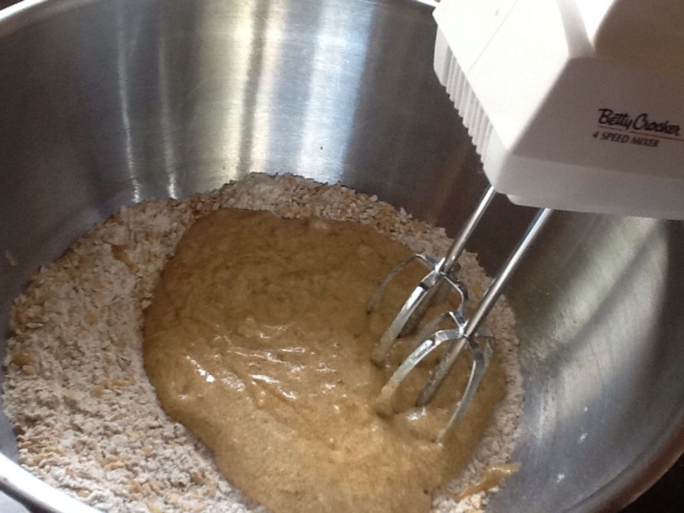 Add flour mixture to banana mixture and beat with a mixer on medium speed until well blended. Stir in chocolate chips.