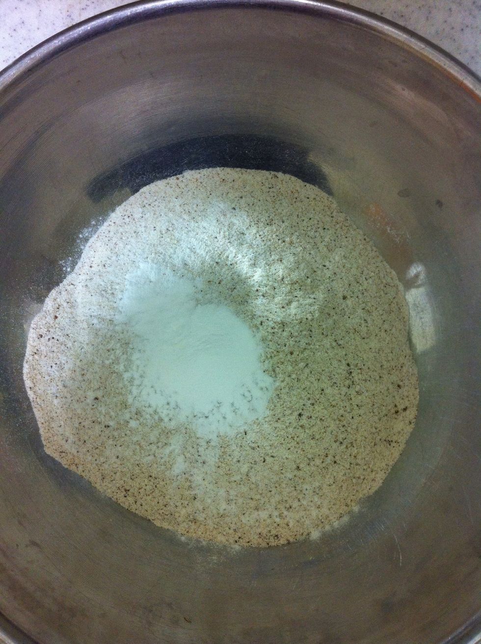 Add flour, salt and baking powder into a mixing bowl