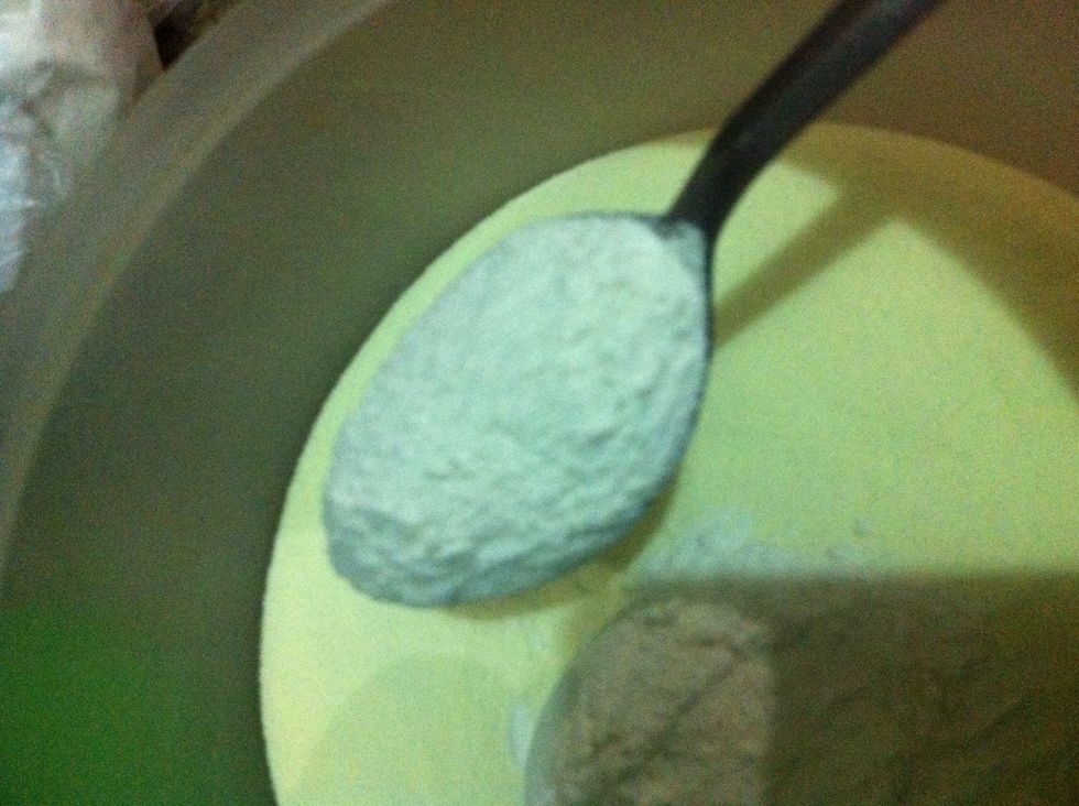 add flour, sooji(semolina), baking powder according to supplies and mix.. I'm making 2 cup powdered milk gulab jaman so follow supplies for your measurements