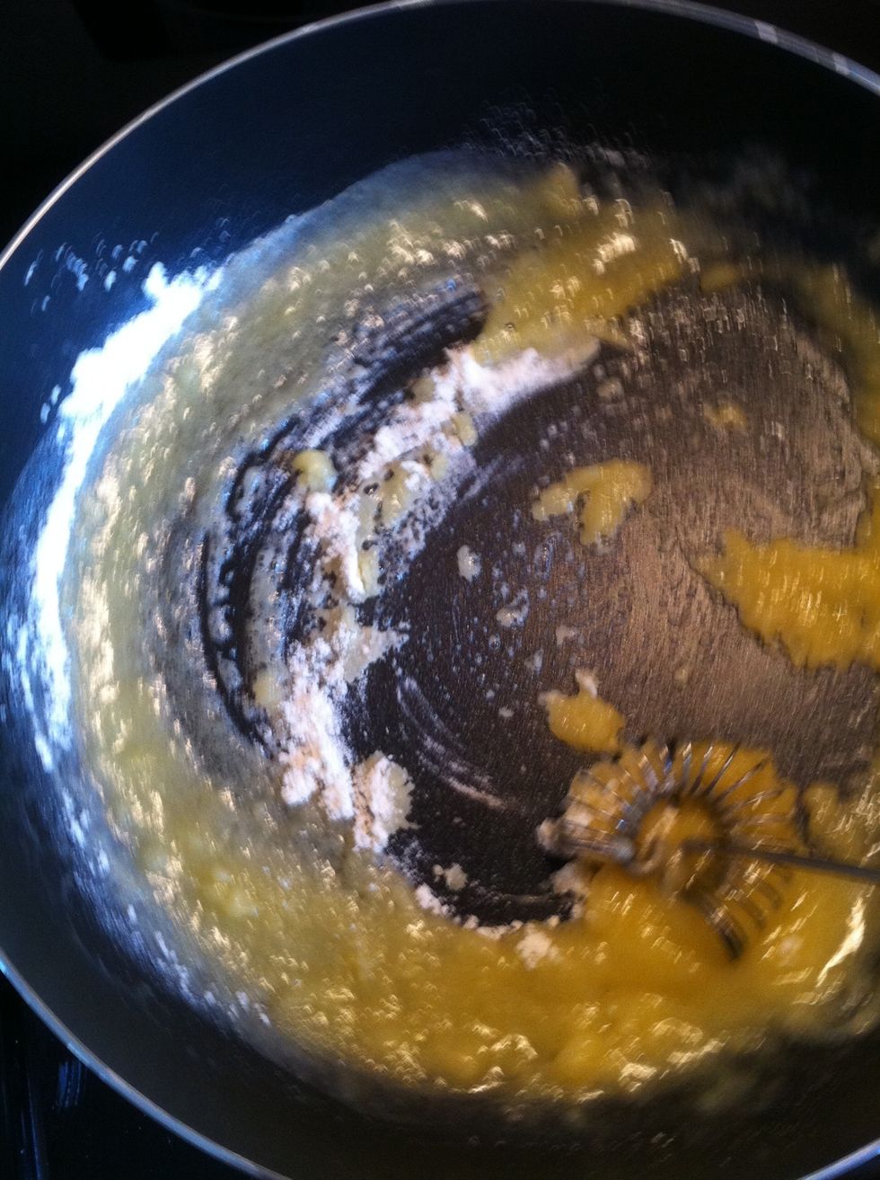 Add flour. Stirring constantly. Till it's nice and bubbly.