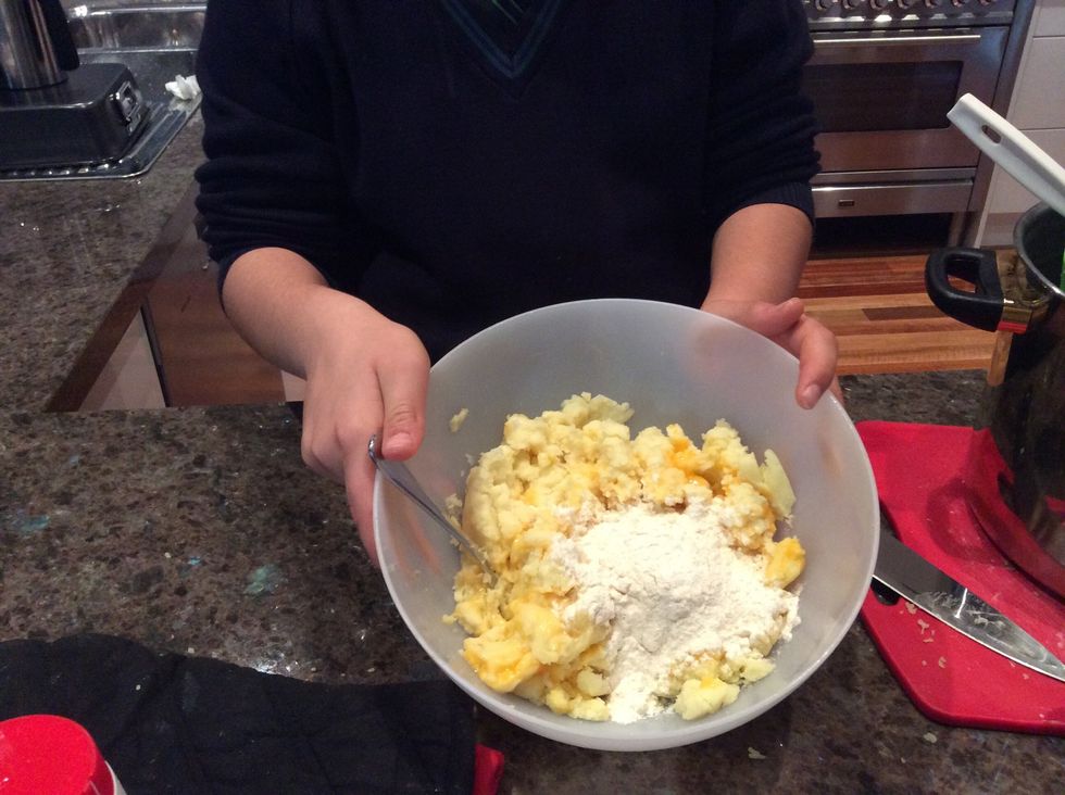 Add flour then mix