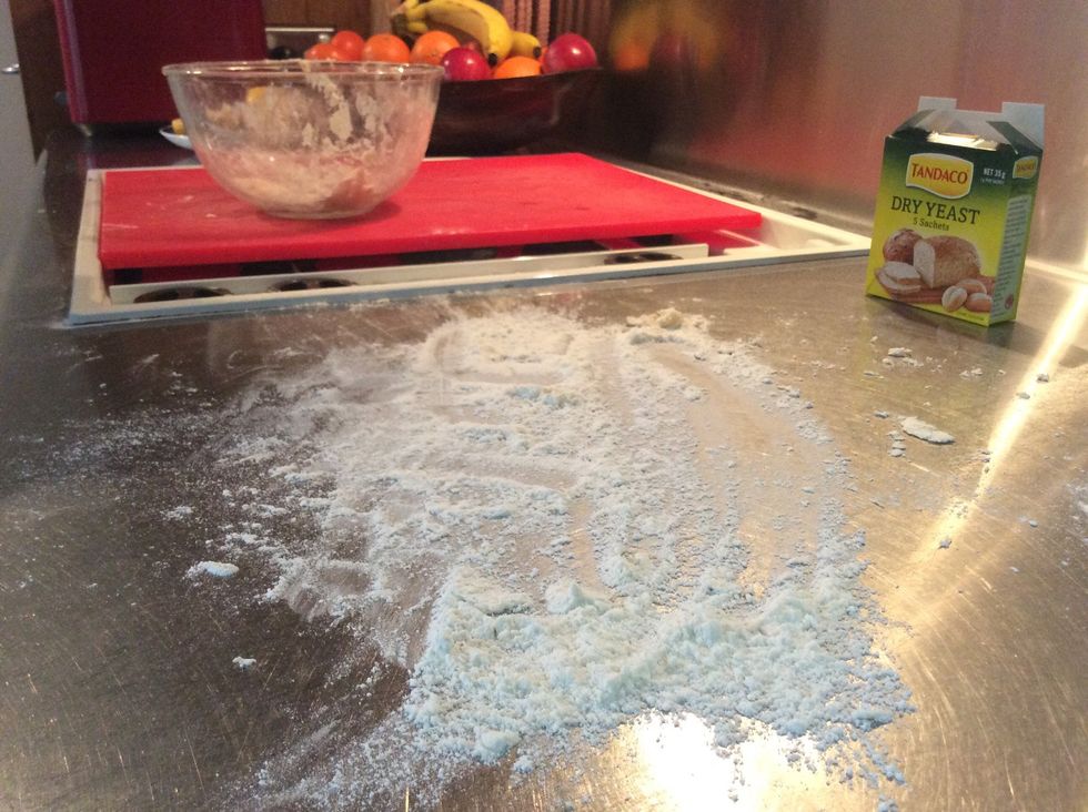 Add flour to bench top and begin to need for 10 min or