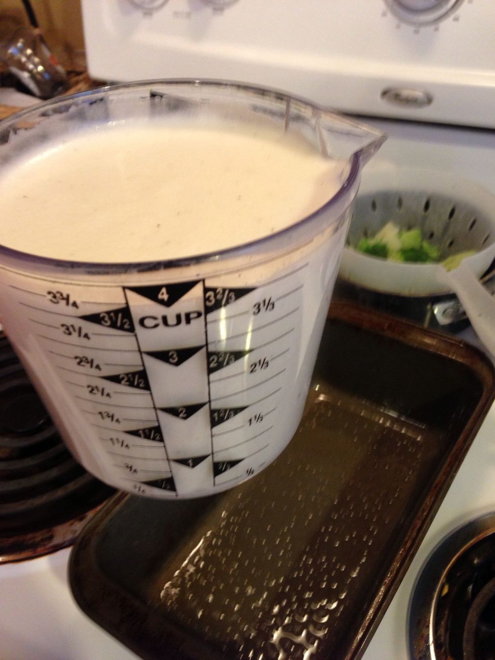 Add fluffed egg whites to greased pan