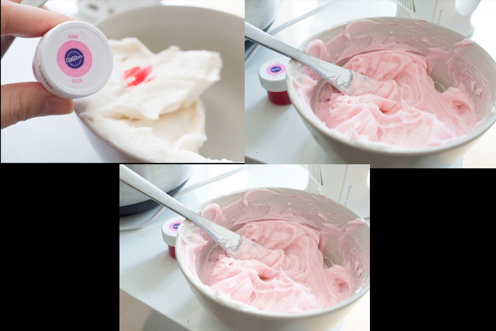 Add food colouring to your icing. Here I use food colouring gel, which you require less to achieve desired colour.