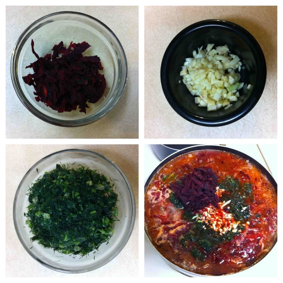 Add fresh beetroot, garlic and dill.