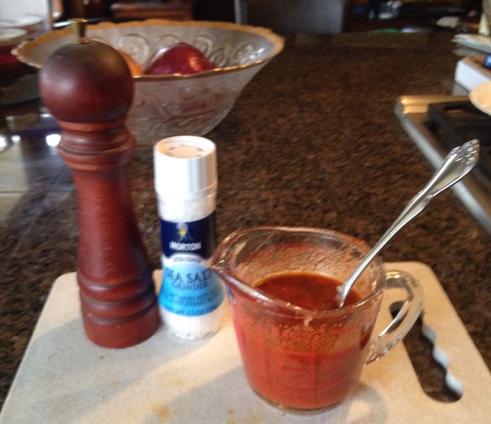 Add fresh ground black pepper and salt to your taste. I think about a teaspoon of each is good.