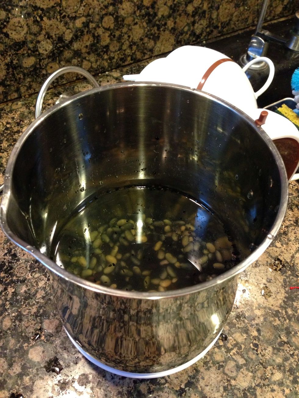 Add fresh water into the pot 1500 ml. Put bean mixture in.