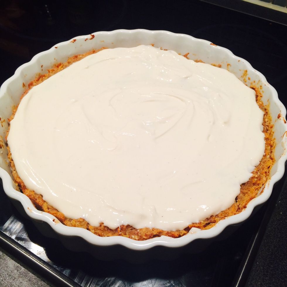 Add frosting. Leave for 1-2 hours in the fridge for cake and frosting to settle.