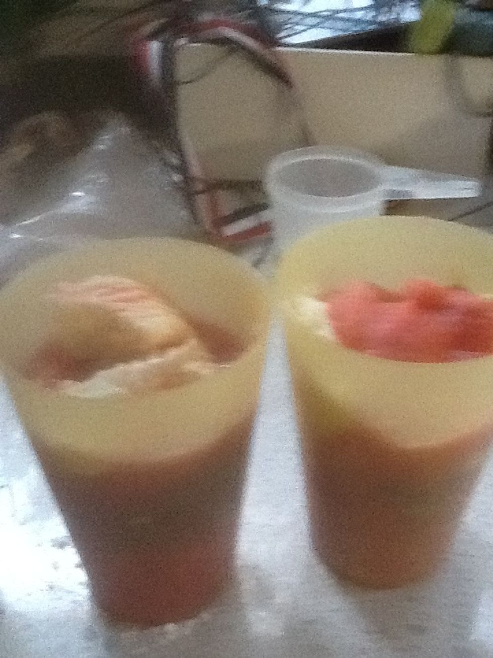 Add frozen watermelon sherbet and ice-cream and serve