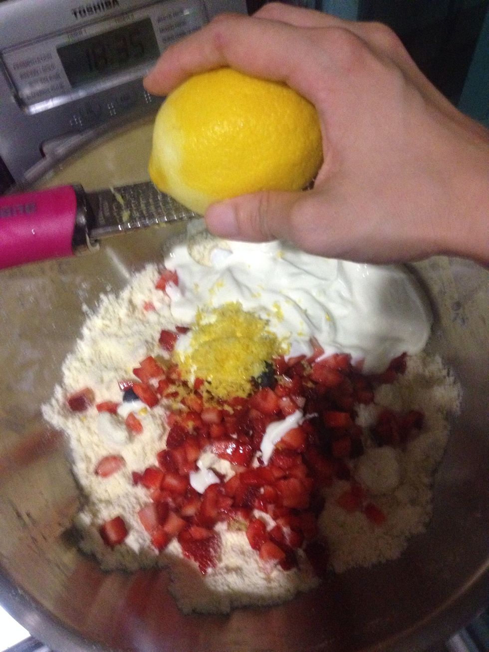 Add fruit and yogurt and half a lemon zest